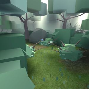 Blue in a green forest
