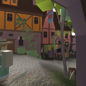 A crowded street in topple town